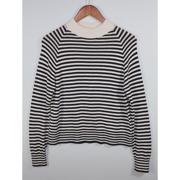 Everlane Sweaters - Everlane Black & White Striped Cotton Sweater Long Sleeve Pullover Crew Small